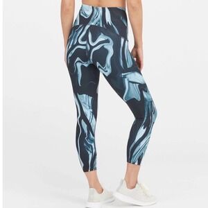 Spanx Booty Boost Yoga Leggings Teal Black Marble Swirl High Rise Crop - Small